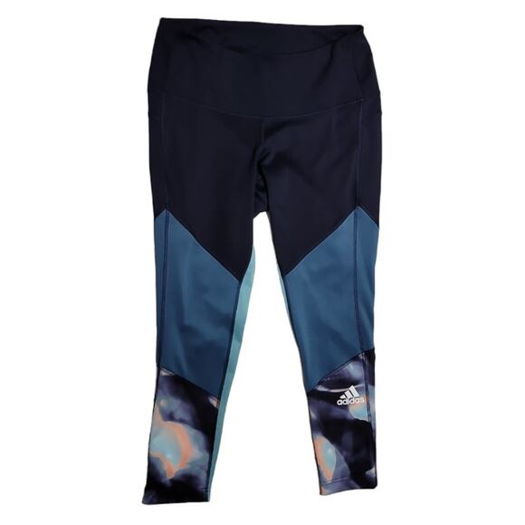 Adidas x Zoe Saldana 7/8 AEROREADY Leggings Plus 1X Navy Teal Gym Workout Pants - Picture 1 of 11